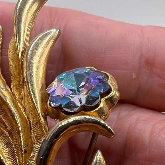 Signed Sphinx 9883 Margarita Heliotrope Rhinestone Floral Brooch Costume Jewelry - Picture 4 of 9